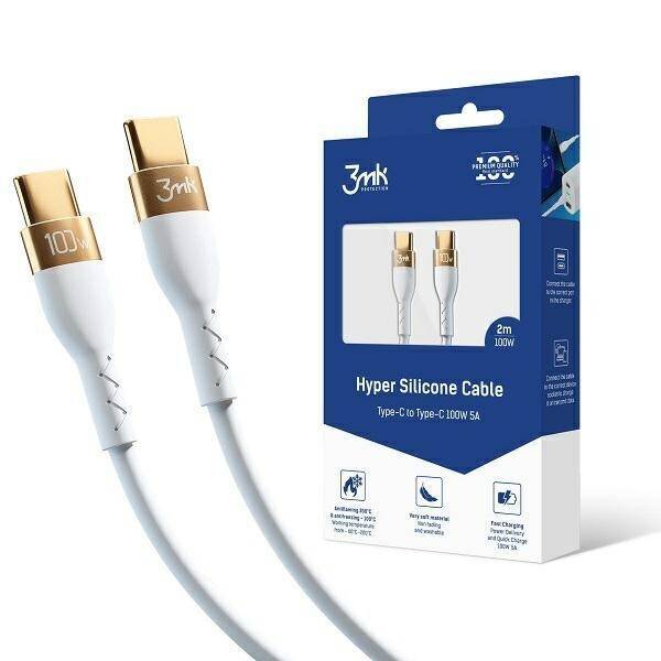 3MK HYPERSILICONE CABLE USB-C / USB-C CABLE 2M 100W WHITE / WHITE