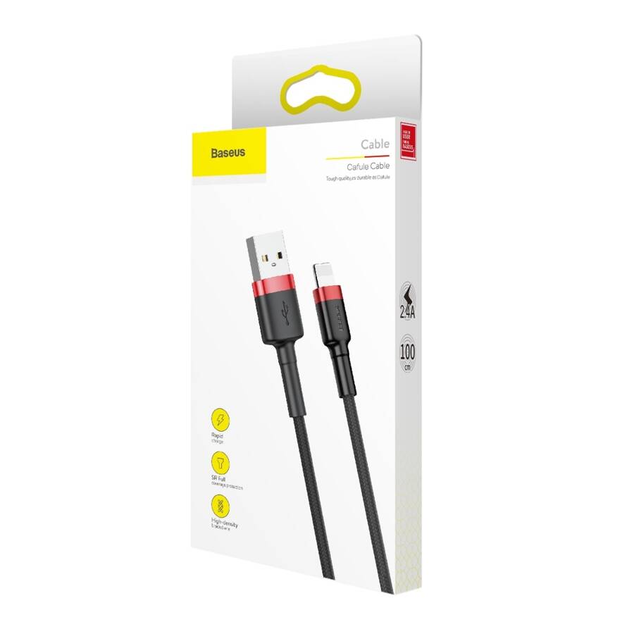 BASEUS CAFULE CABLE DURABLE NYLON CORD USB / LIGHTNING QC3.0 2.4A 1M BLACK-RED (CALKLF-B19)