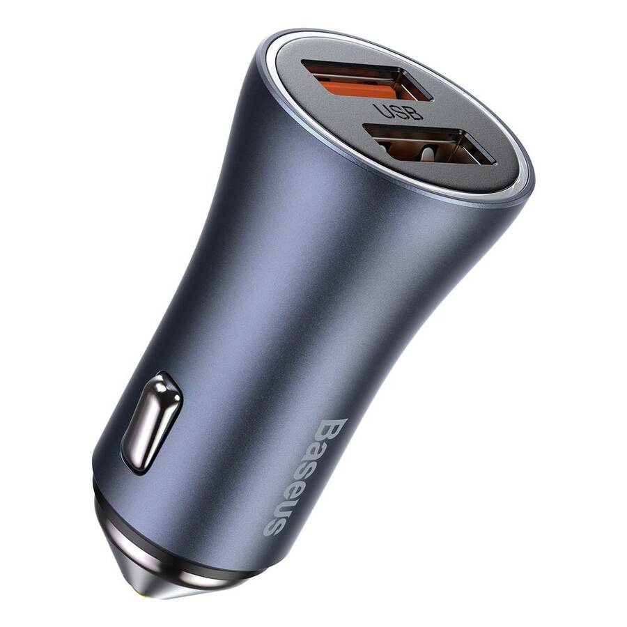 BASEUS GOLDEN CONTACTOR PRO QUICK CAR CHARGER 2X USB 40 W QUICK CHARGE SCP FCP AFC + USB - USB TYPE C CABLE GRAY (TZCCJD-A0G)