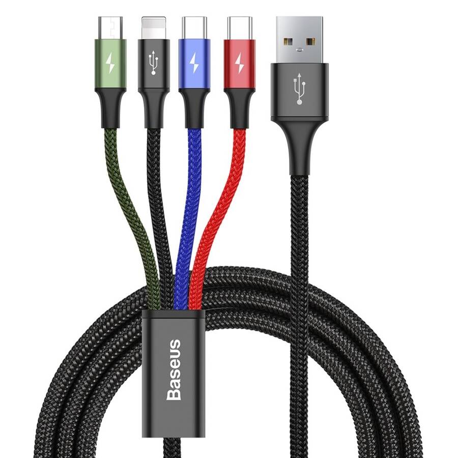 BASEUS LIGHTNING / 2X USB TYPE C / MICRO USB NYLON BRAIDED CABLE 3.5A 1.2M BLACK (CA1T4-B01)