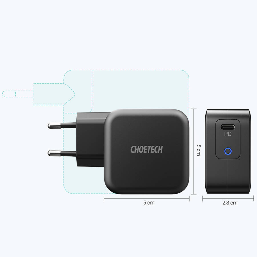 CHOETECH GAN USB TYPE C WALL CHARGER 61W POWER DELIVERY BLACK (Q6006)