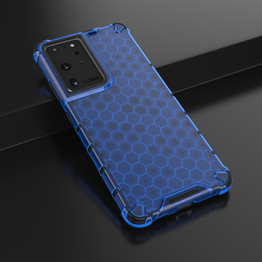 HONEYCOMB CASE ARMOR COVER WITH TPU BUMPER FOR SAMSUNG GALAXY S21 ULTRA 5G BLUE