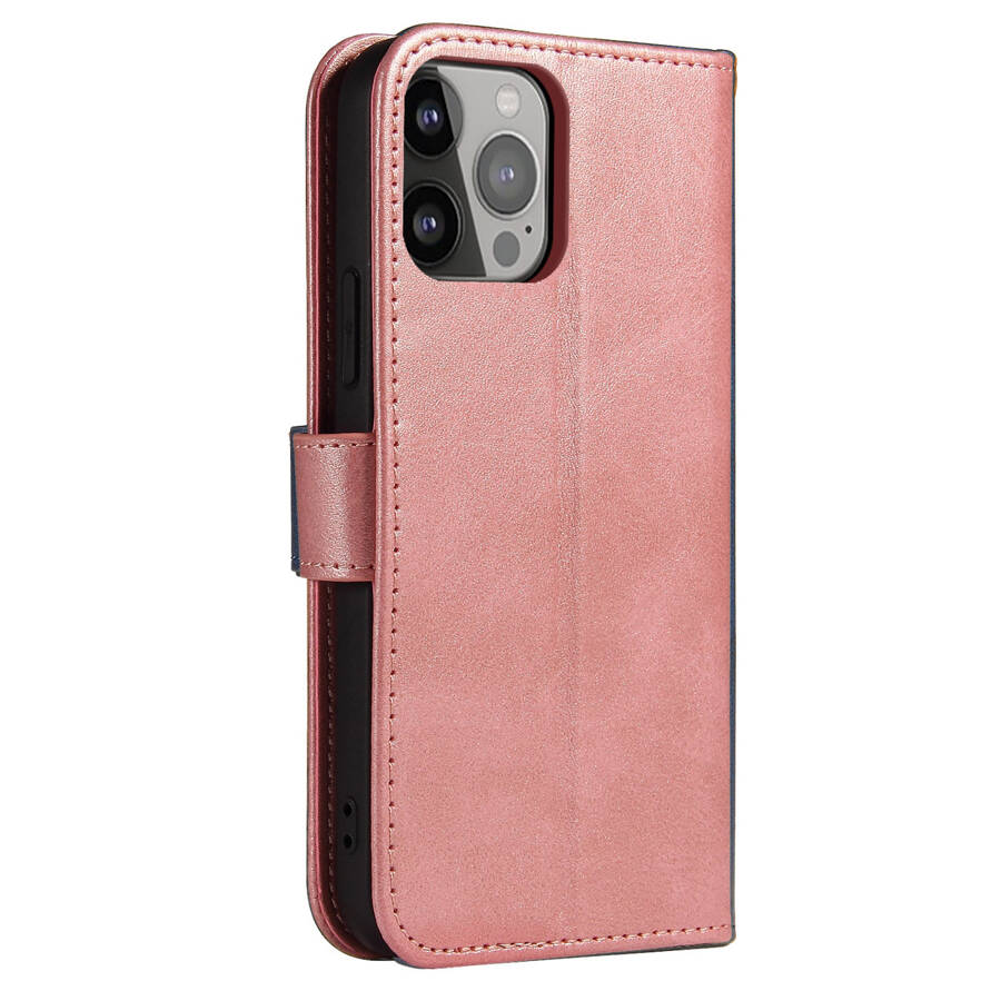 MAGNET CASE ELEGANT BOOKCASE TYPE CASE WITH KICKSTAND FOR IPHONE 13 PINK
