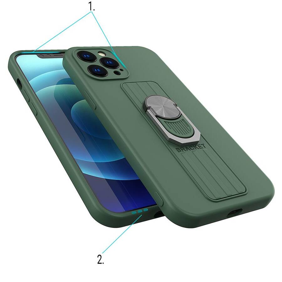 RING CASE SILICONE CASE WITH FINGER GRIP AND STAND FOR XIAOMI REDMI 10X 4G / XIAOMI REDMI NOTE 9 DARK GREEN