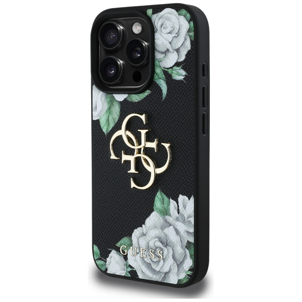 Etui Guess Grained Roses Big 4G logo do  iPhone 16 Pro Max czarny