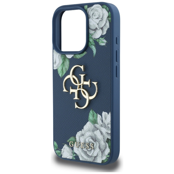 Etui Guess Grained Roses Big 4G logo do  iPhone 16 Pro niebieski