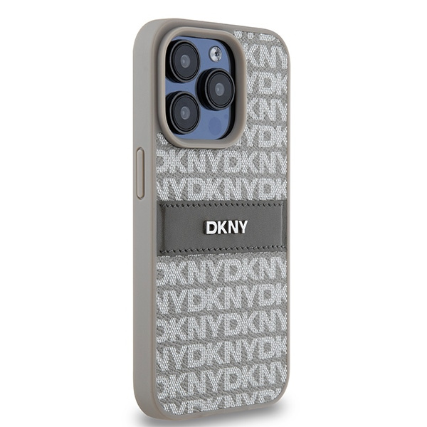 DKNY DKHCP15XPRTHSLE iPhone 15 Pro Max6.7" beżowy/beige hardcase Leather Mono Stripe & Metal Logo
