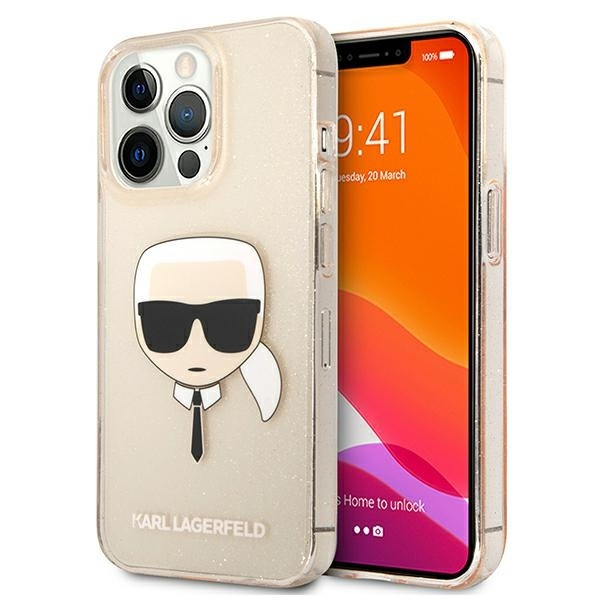 KARL LAGERFELD KLHCP13XKHTUGLGO IPHONE 13 PRO MAX 6,7" ZŁOTY/GOLD HARDCASE GLITTER KARL`S HEAD