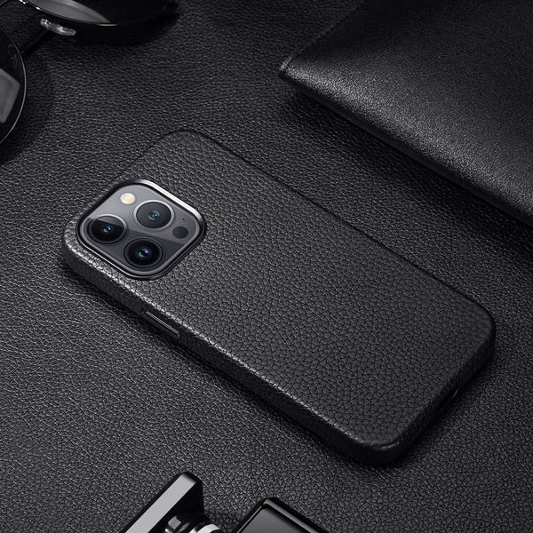 Dux Ducis Roma skórzane etui do iPhone 13 Pro Max elegancki pokrowiec z naturalnej skóry czarny