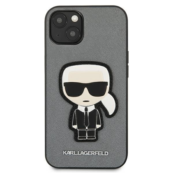 KARL LAGERFELD KLHCP13SOKPGIPHONE 13 MINI 5,4" SREBRNY/SILVER HARDCASE SAFFIANO IKONIK KARL`S PATCH