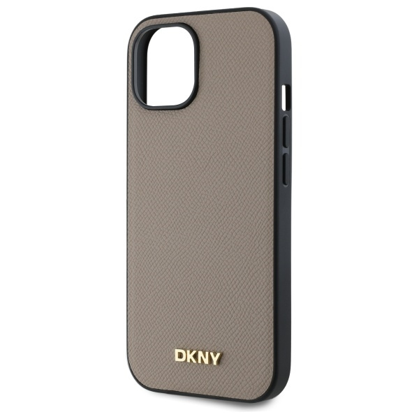 DKNY DKHMP15SPGHLME iPhone 15 6.1"       beżowy/beige hardcase Grained Metal Logo MagSafe