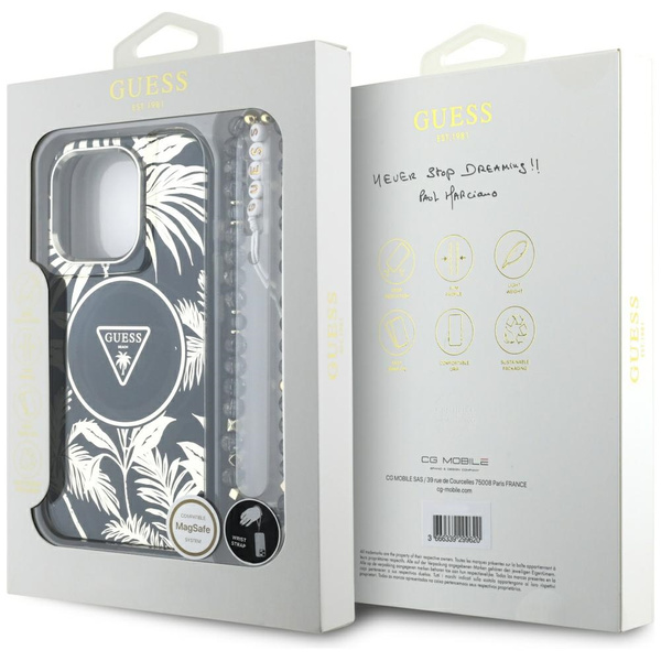 Etui Guess Palm Trees Triangle Pearl     Strap MagSafe do iPhone 16  Pro czarny