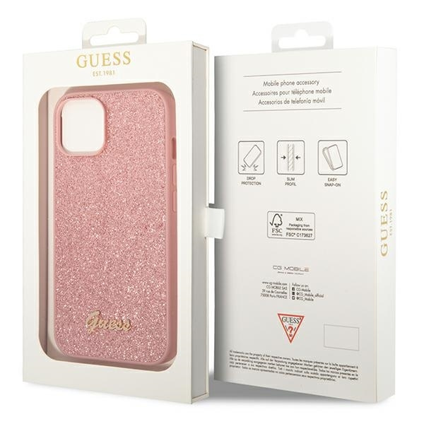 Guess GUHCP14MHGGSHP iPhone 14 Plus/ 15 Plus 6.7" różowy/pink hard case Glitter Script