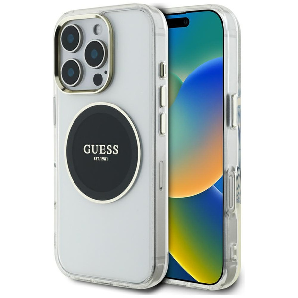 Etui Guess IML Metal Colored Circle      Classic Logo MagSafe do iPhone 16 Pro czarny
