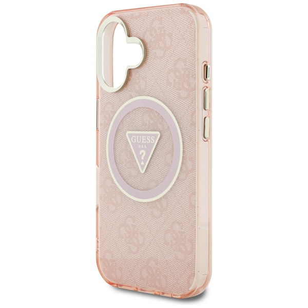 Etui Guess IML Metal Glitter 4G Circle   Triangle MagSafe do iPhone 16 różowy