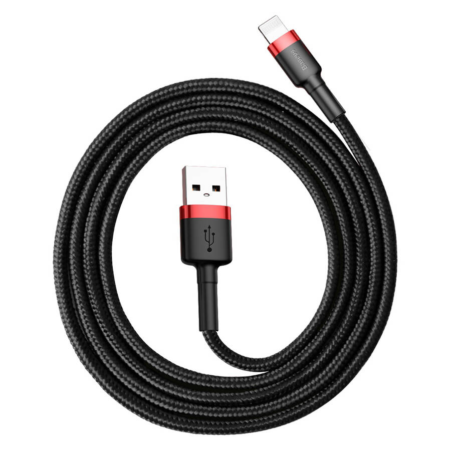 Baseus Cafule Cable wytrzymały nylonowy kabel przewód USB / Lightning QC3.0 2.4A 1M czarno-czerwony (CALKLF-B19)