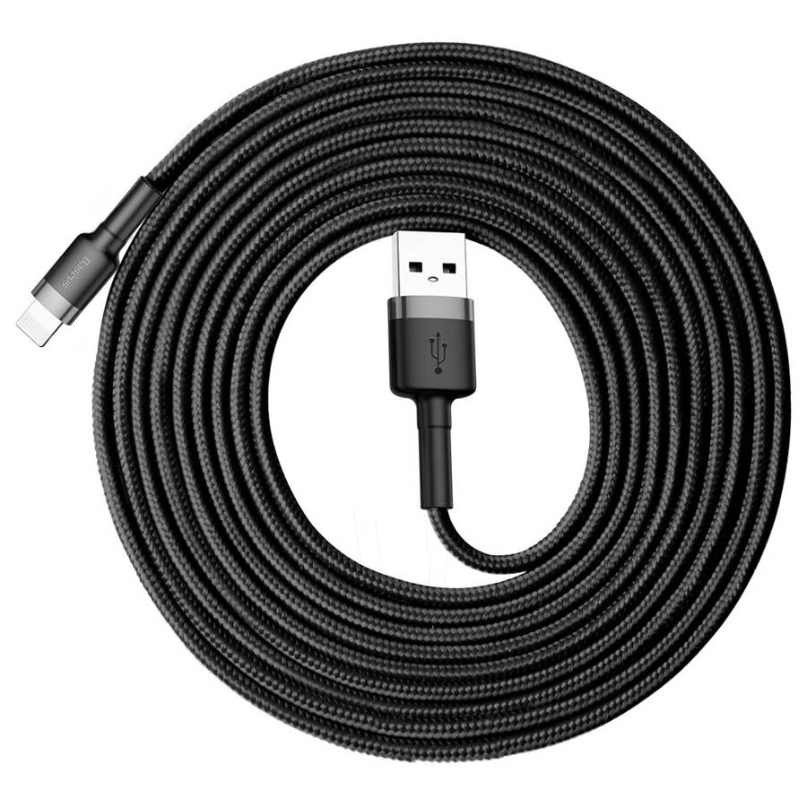 Baseus Cafule Cable wytrzymały nylonowy kabel przewód USB / Lightning QC3.0 2A 3M czarno-szary (CALKLF-RG1)