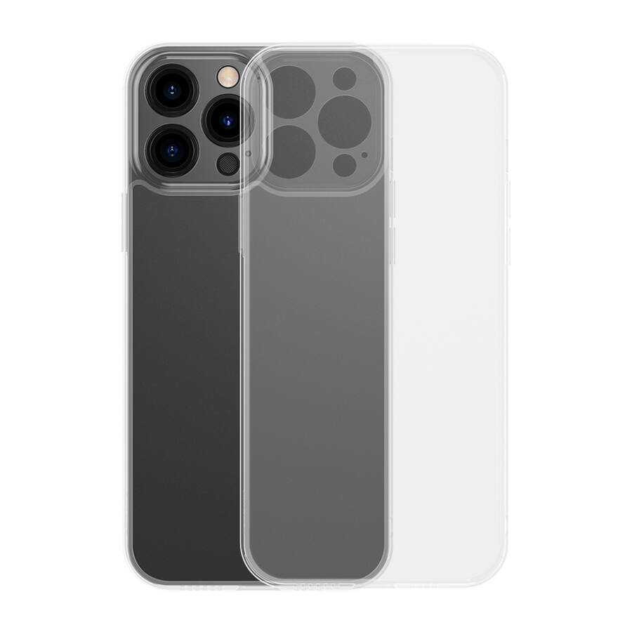 Baseus Frosted Glass Case etui pokrowiec do iPhone 13 Pro Max sztywna obudowa z żelową ramką przezroczysty (ARWS000202)