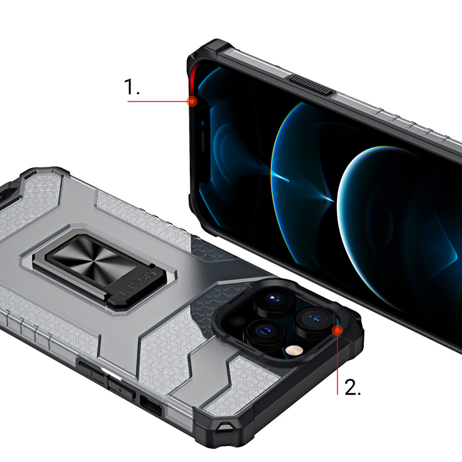 Crystal Ring Case pancerne hybrydowe etui pokrowiec + magnetyczny uchwyt iPhone 13 Pro niebieski