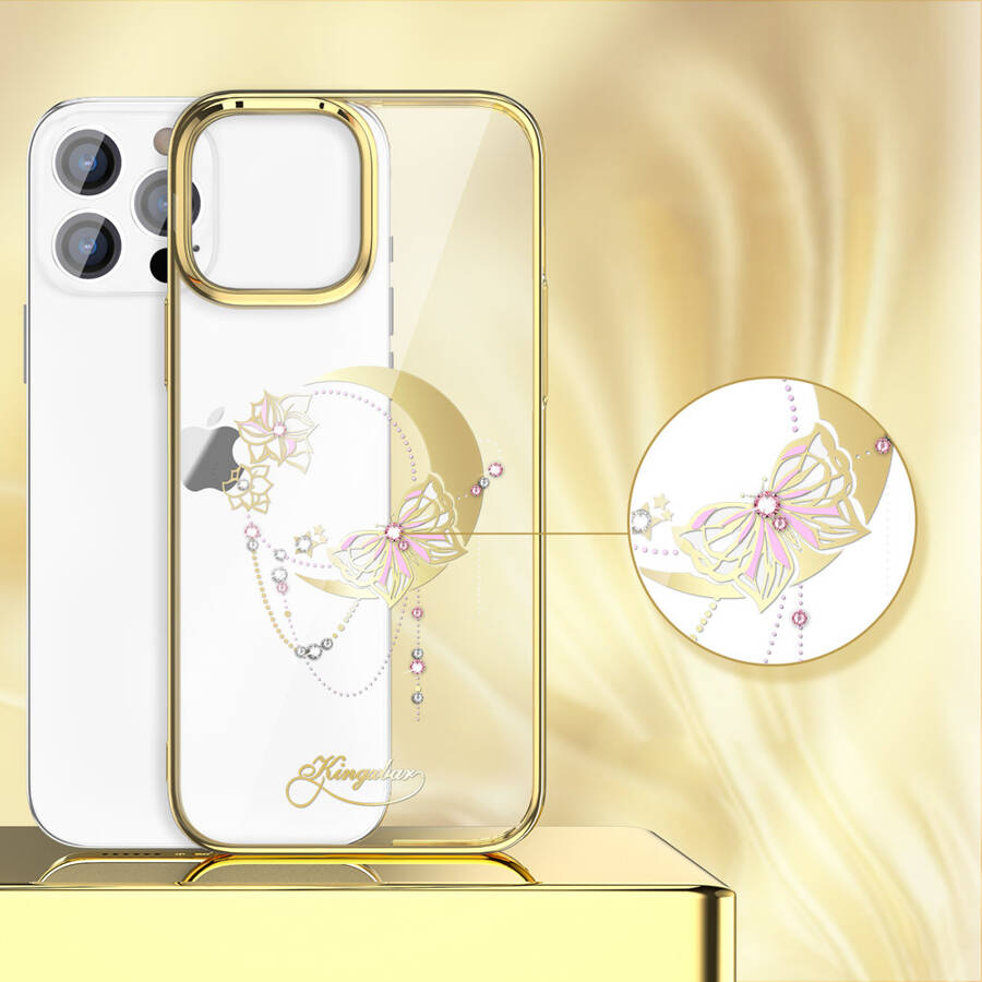 Kingxbar Moon Series luksusowe etui z Kryształami Swarovskiego na iPhone 13 Pro złoty (Butterfly)