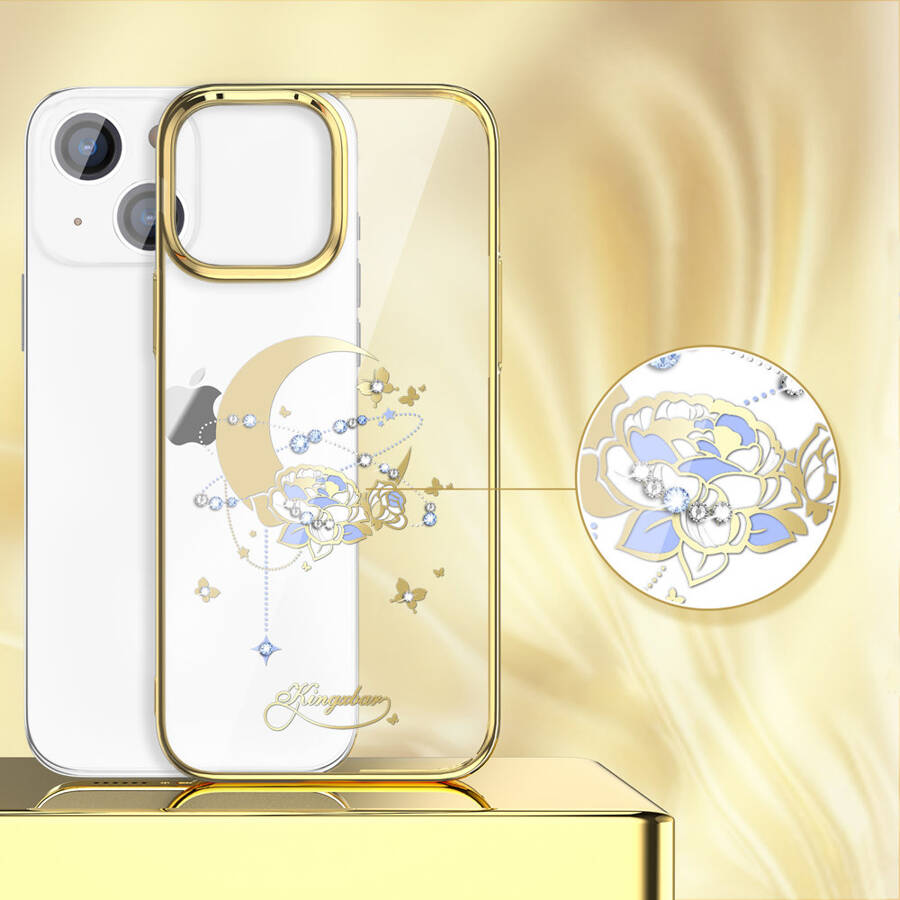 Kingxbar Moon Series luksusowe etui z Kryształami Swarovskiego na iPhone 13 złoty (Flower)