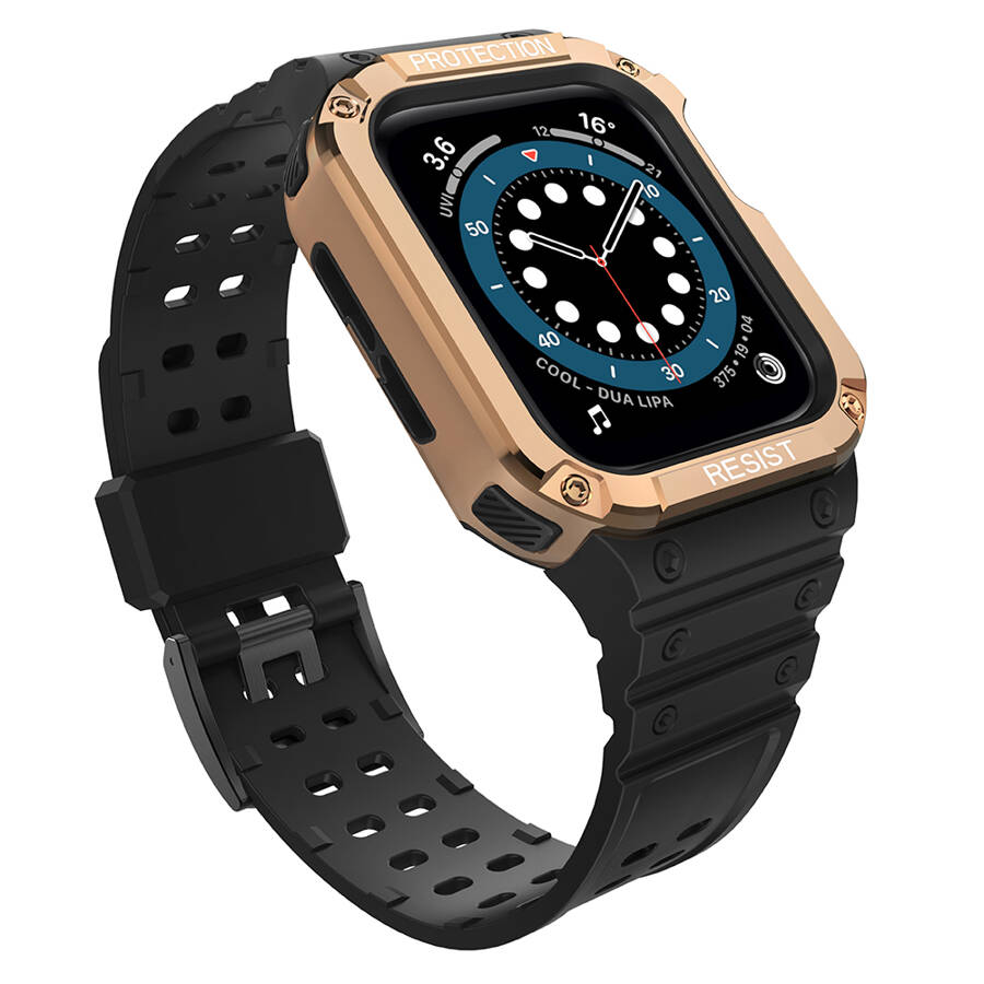 Protect Strap Band opaska z etui do Apple Watch 7 / 6 / 5 / 4 / 3 / 2 / SE (41 / 40 / 38mm) obudowa pancerny pokrowiec na zegarek czarny