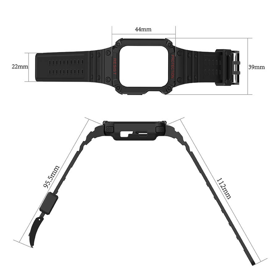 Protect Strap Band opaska z etui do Apple Watch 7 / 6 / 5 / 4 / 3 / 2 / SE (41 / 40 / 38mm) obudowa pancerny pokrowiec na zegarek czarny