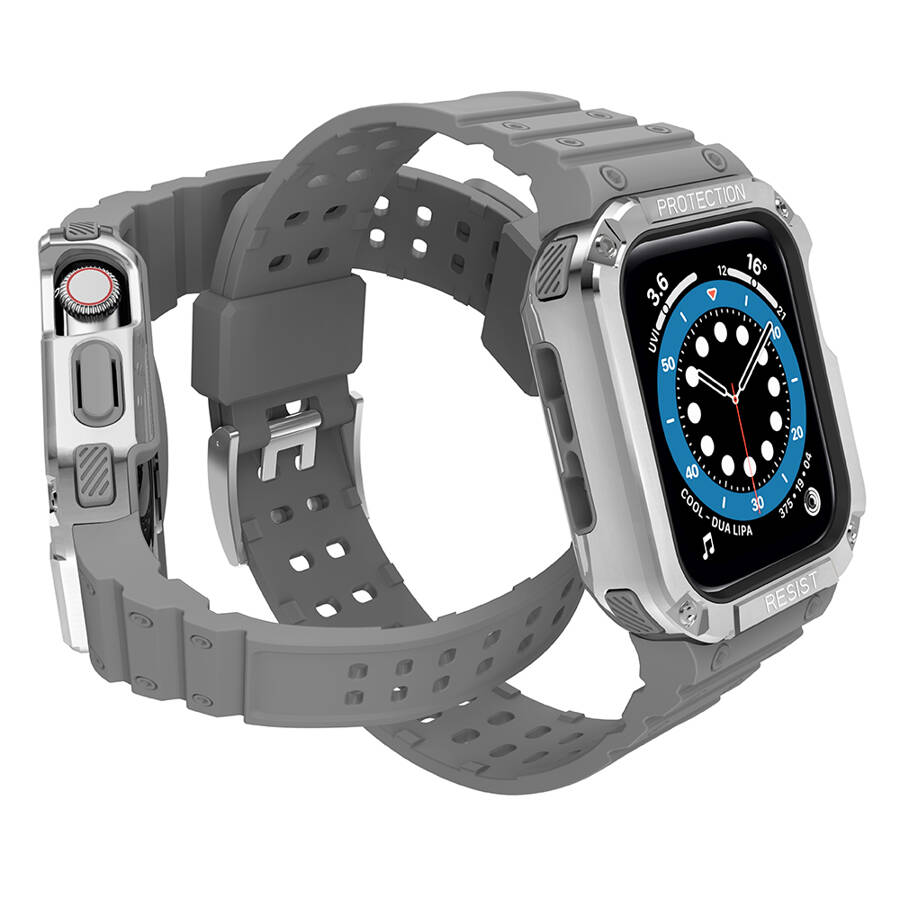 Protect Strap Band opaska z etui do Apple Watch 7 / 6 / 5 / 4 / 3 / 2 / SE (41 / 40 / 38mm) obudowa pancerny pokrowiec na zegarek szary