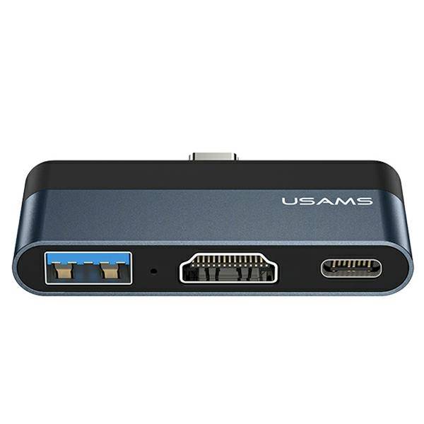 USAMS Adapter HUB USB 3.0/USB-C/HDMI 1.4 szary/grey SJ492HUB01 (US-SJ492)